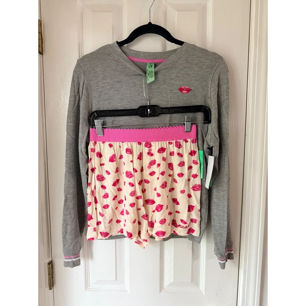 Honeydew Sugar Sweetheart Shortie Pajama Set Beso Lips‎ Print XS